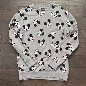 Disney Mens Crewneck Sweater Gray with Mickey Mouse All Over Size Large
